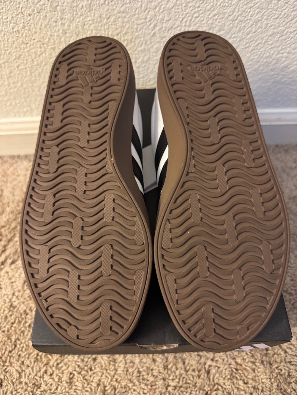 Adidas VL Court 3.0 White Sneakers with Black Stripes and Brown Sole - Picture 5 of 6